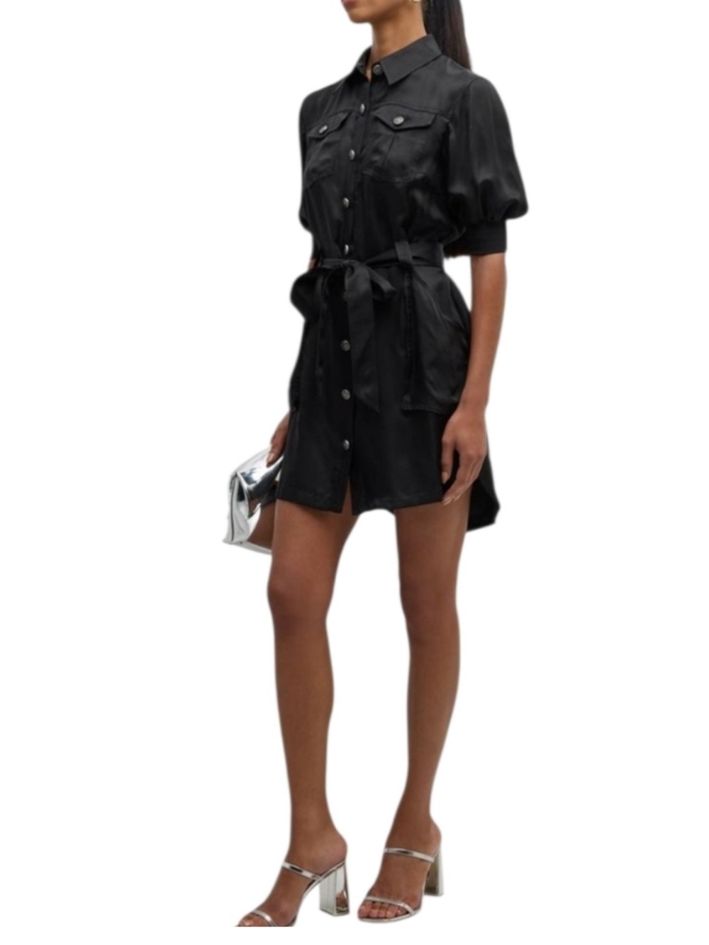 Cinq a Sept Women's Damla Belted Puff-Sleeve Mini Shirtdress Black 8
